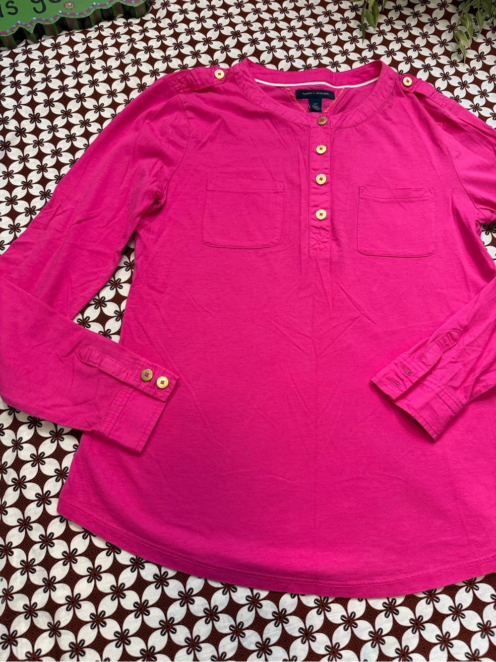 Tommy Hilfiger Pink gold Button-Front Long Sleeve Top